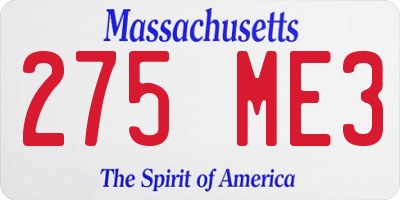 MA license plate 275ME3