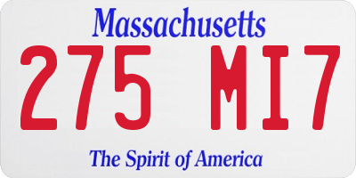 MA license plate 275MI7