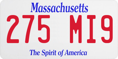 MA license plate 275MI9