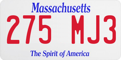 MA license plate 275MJ3