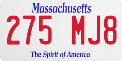 MA license plate 275MJ8