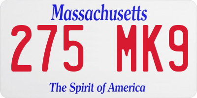 MA license plate 275MK9