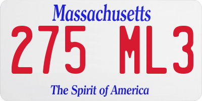 MA license plate 275ML3