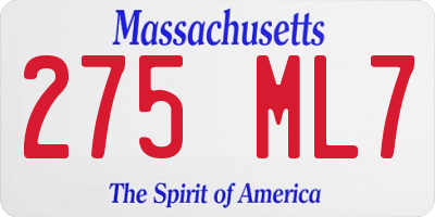MA license plate 275ML7