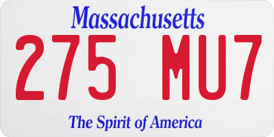MA license plate 275MU7