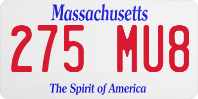 MA license plate 275MU8