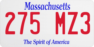 MA license plate 275MZ3