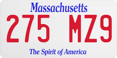 MA license plate 275MZ9