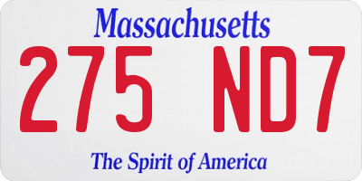 MA license plate 275ND7