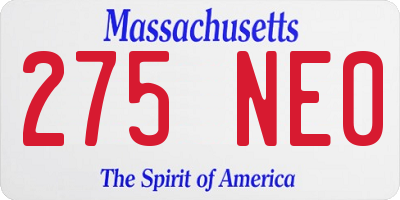 MA license plate 275NE0
