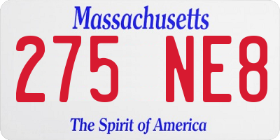 MA license plate 275NE8