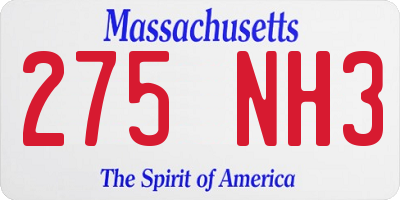 MA license plate 275NH3