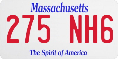 MA license plate 275NH6