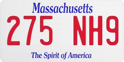 MA license plate 275NH9
