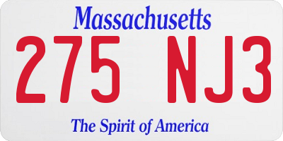 MA license plate 275NJ3