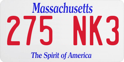 MA license plate 275NK3