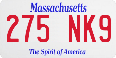 MA license plate 275NK9