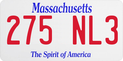 MA license plate 275NL3