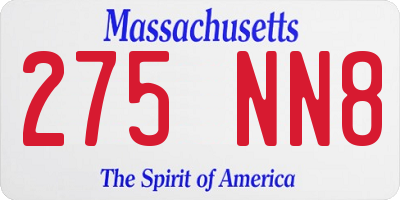 MA license plate 275NN8
