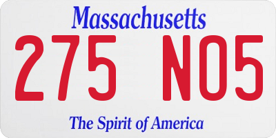 MA license plate 275NO5