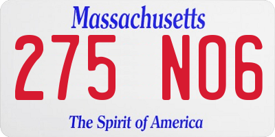 MA license plate 275NO6