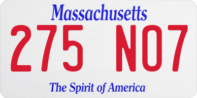 MA license plate 275NO7