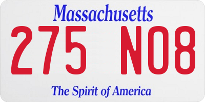 MA license plate 275NO8