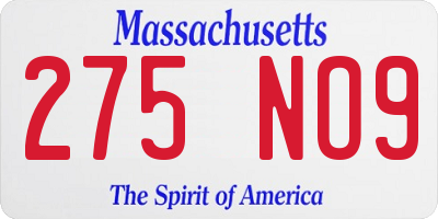 MA license plate 275NO9