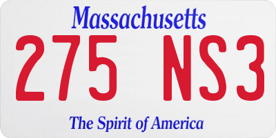 MA license plate 275NS3