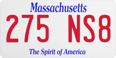 MA license plate 275NS8