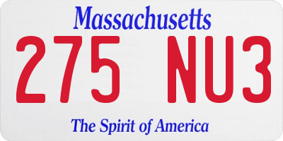MA license plate 275NU3