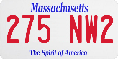 MA license plate 275NW2