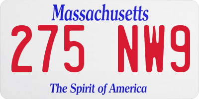 MA license plate 275NW9