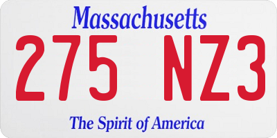 MA license plate 275NZ3