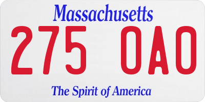 MA license plate 275OA0
