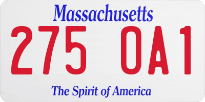 MA license plate 275OA1