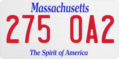 MA license plate 275OA2