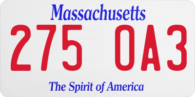 MA license plate 275OA3