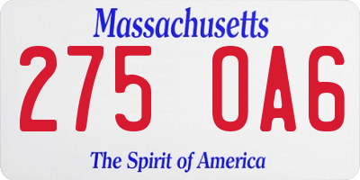 MA license plate 275OA6