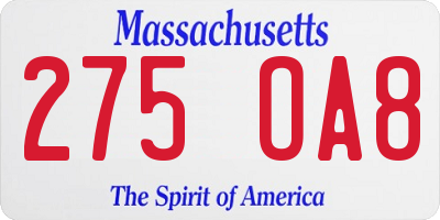 MA license plate 275OA8
