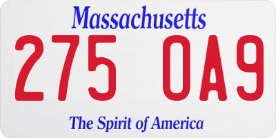 MA license plate 275OA9