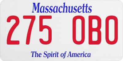 MA license plate 275OB0