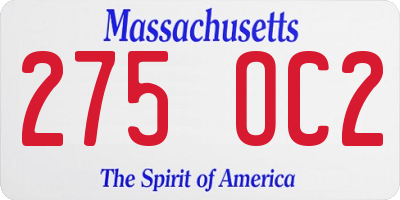MA license plate 275OC2