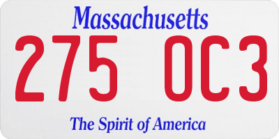 MA license plate 275OC3