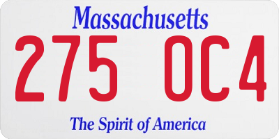 MA license plate 275OC4