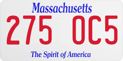 MA license plate 275OC5
