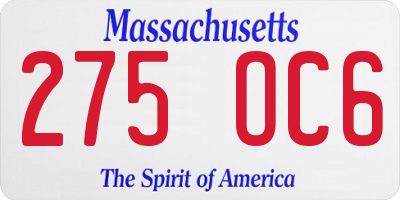 MA license plate 275OC6
