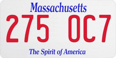 MA license plate 275OC7