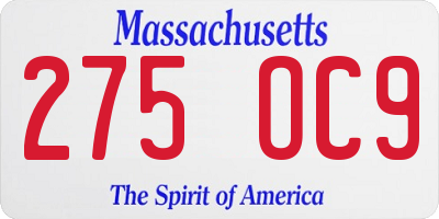 MA license plate 275OC9