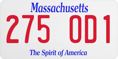 MA license plate 275OD1